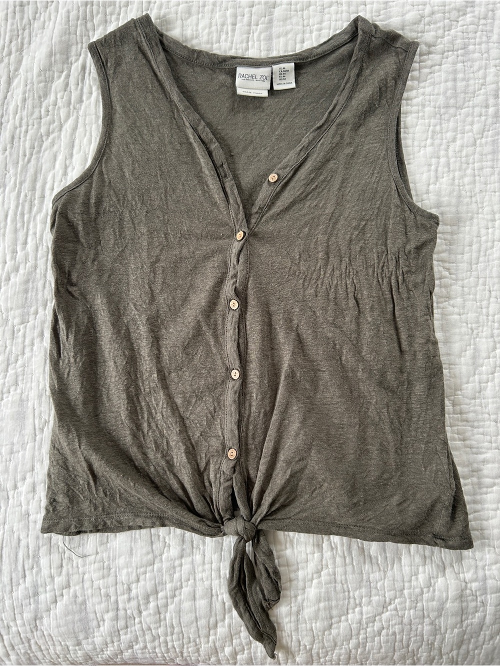 Rachel Zoe Olive Green Tie-Front Tank